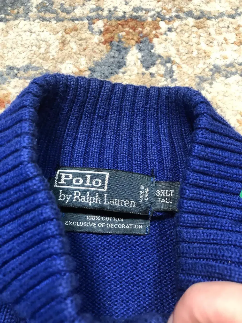 Polo By Ralph Lauren Sweater Mens 3XLT Blue Cotton 1/4 Zip Mock Neck Knit